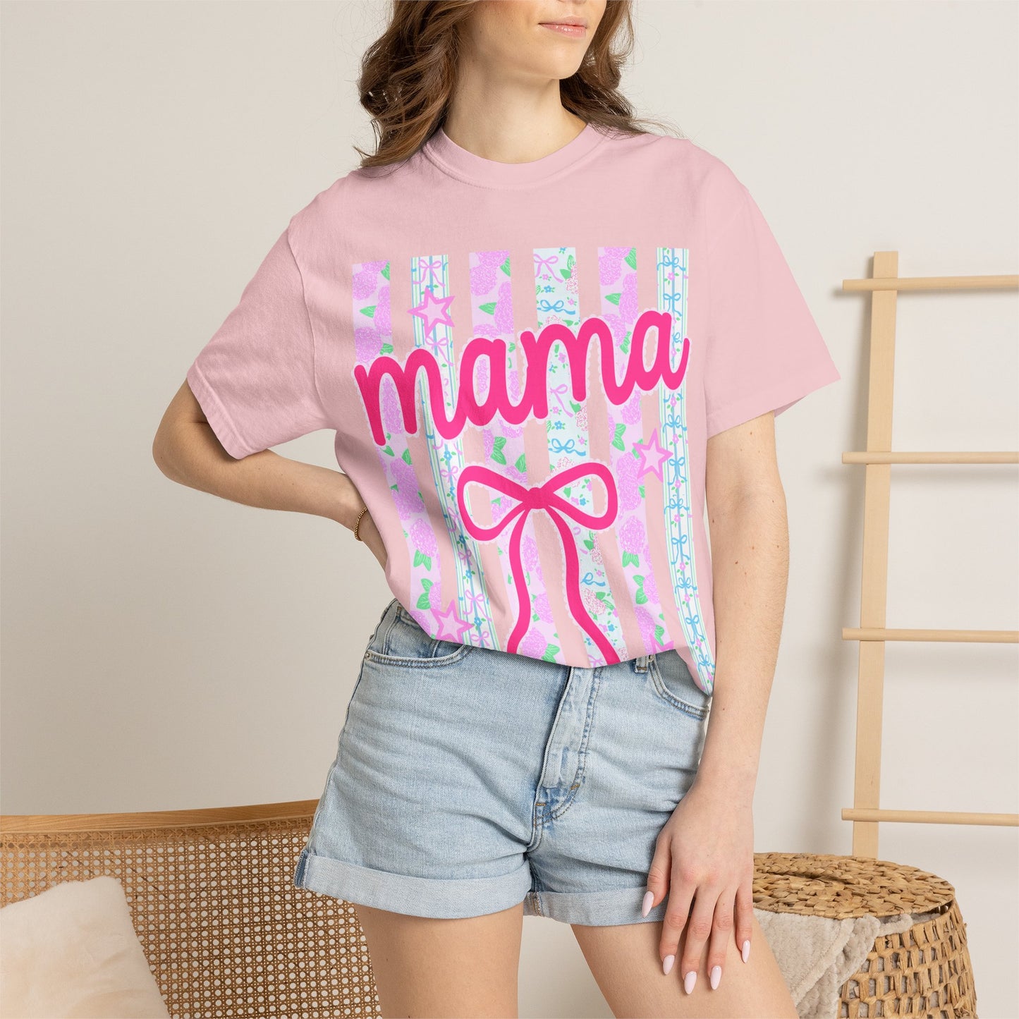 Mama Pink Bow T-Shirt — Cute Pastel 'mama' Graphic Tee for Moms, Mother's Day Gift
