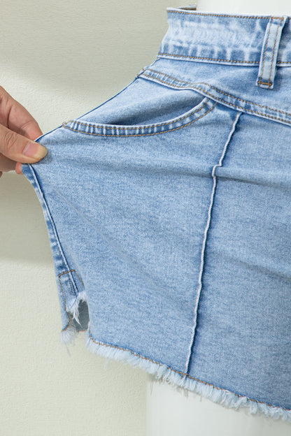 Myosotis High Waist Frayed Denim Shorts