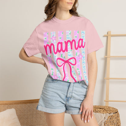 Mama Pink Bow T-Shirt — Cute Pastel 'mama' Graphic Tee for Moms, Mother's Day Gift
