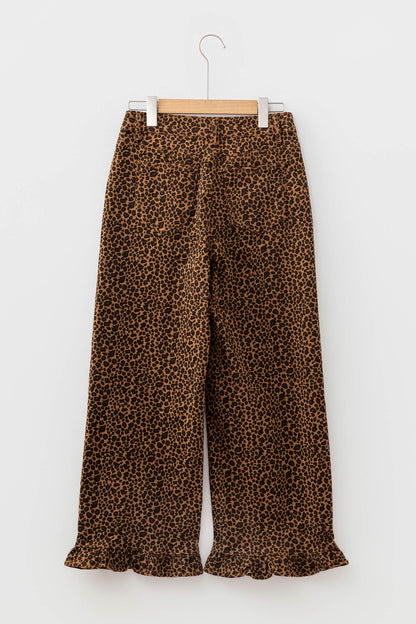 Brown Leopard Print Ruffled Hem Shift Jeans