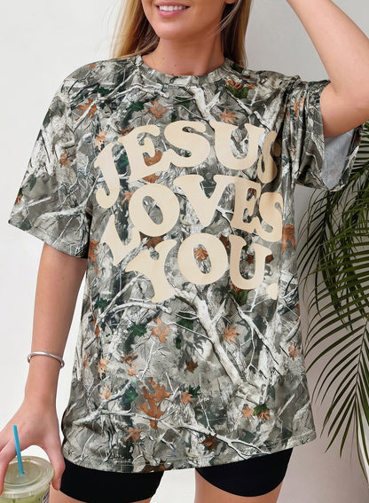 Beige Camo Woodland LOVE LIKE JESUS Casual Tee