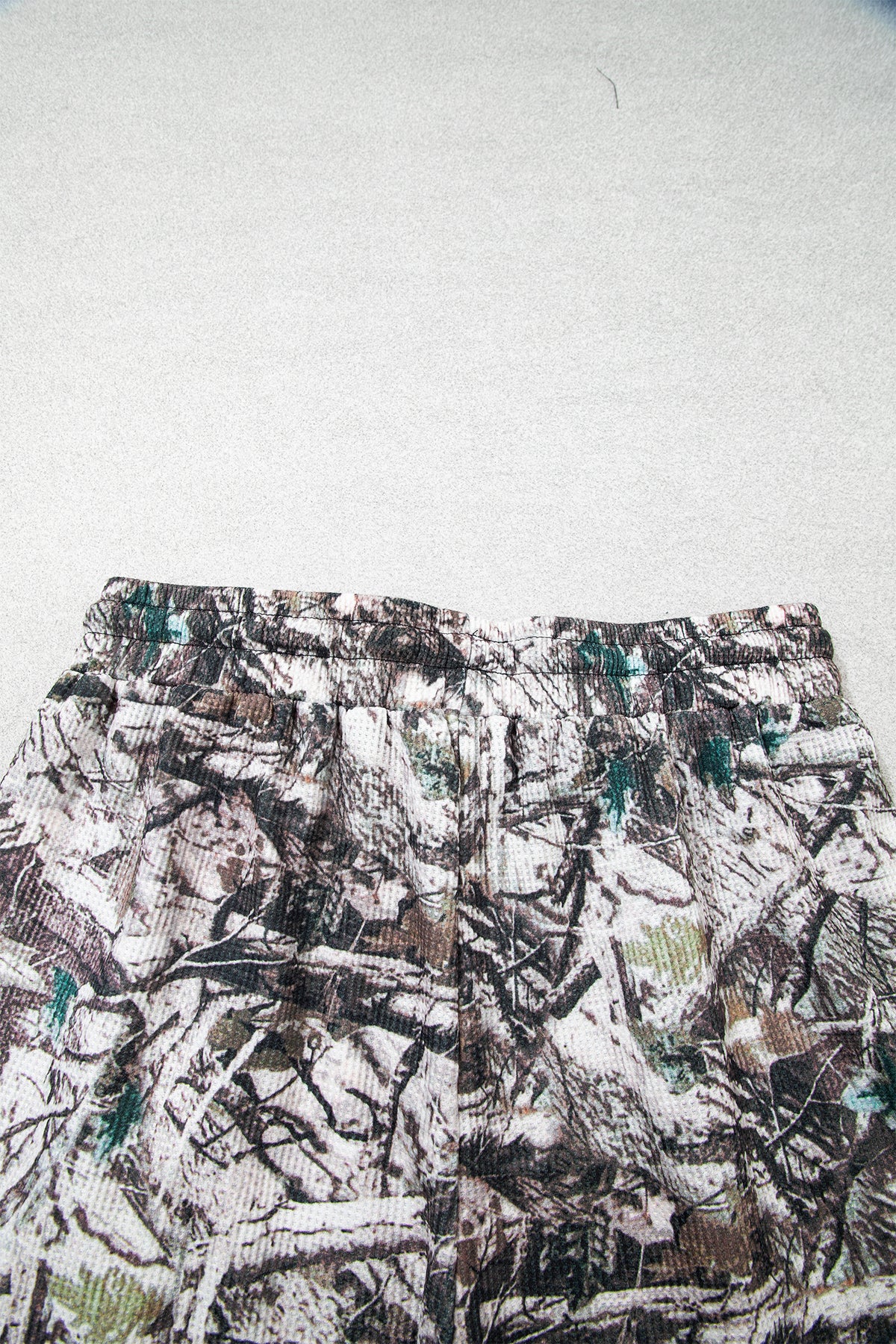 Brown Camo Long Sleeve Top Elastic Waist Shorts Two Piece Set