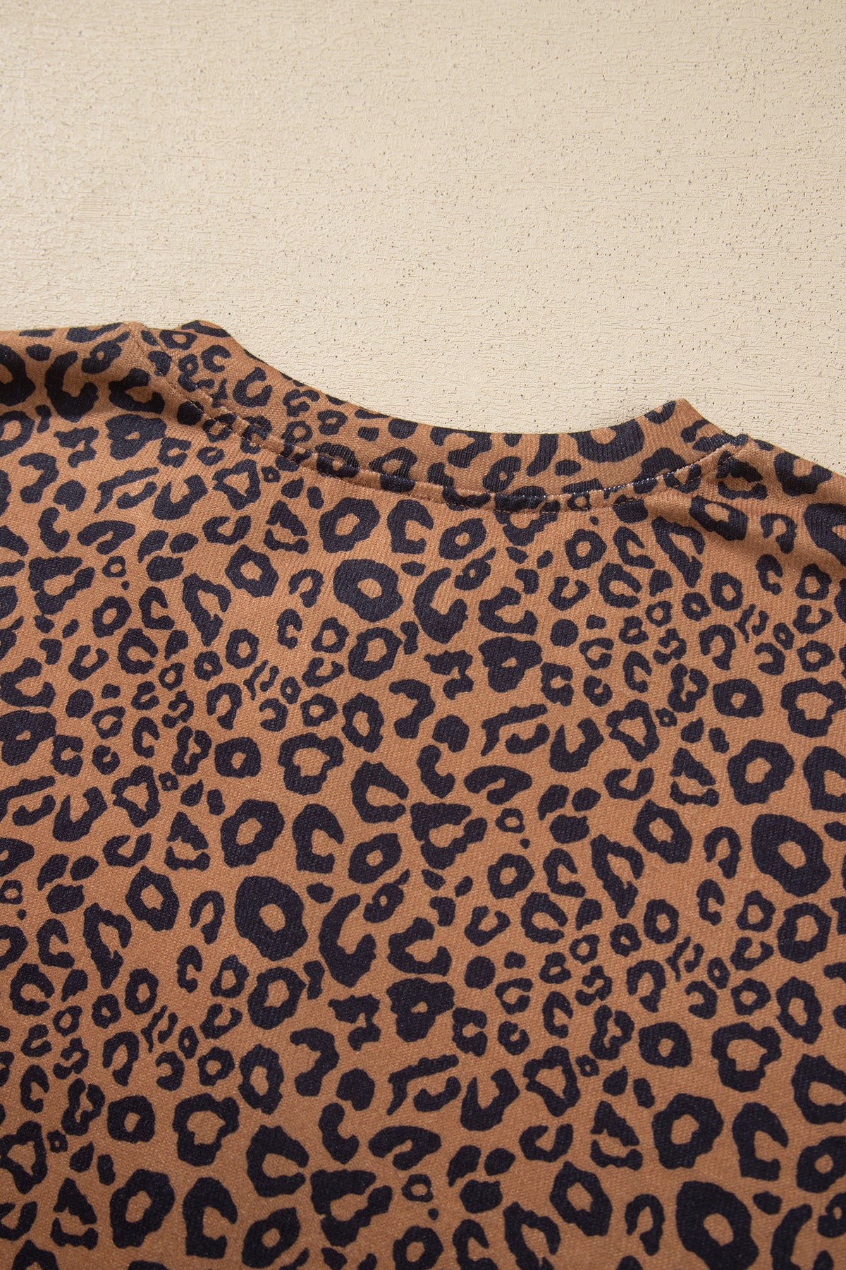 Brown Leopard Print Long Sleeve Henley Top Elastic Waist Shorts 2pcs Outfit
