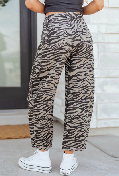 GRAY Zebra Barrel Jeans