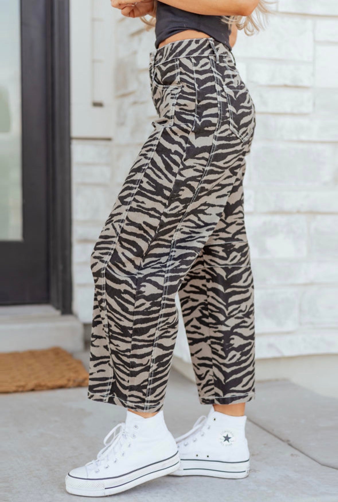 GRAY Zebra Barrel Jeans