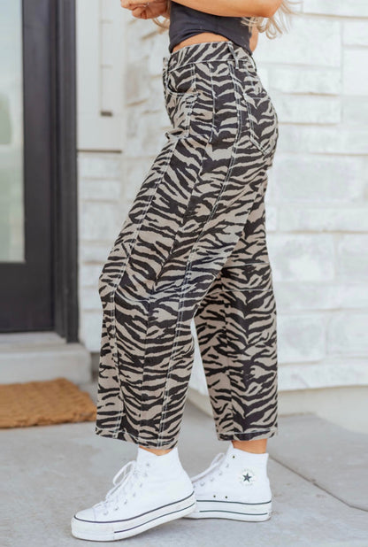 GRAY Zebra Barrel Jeans