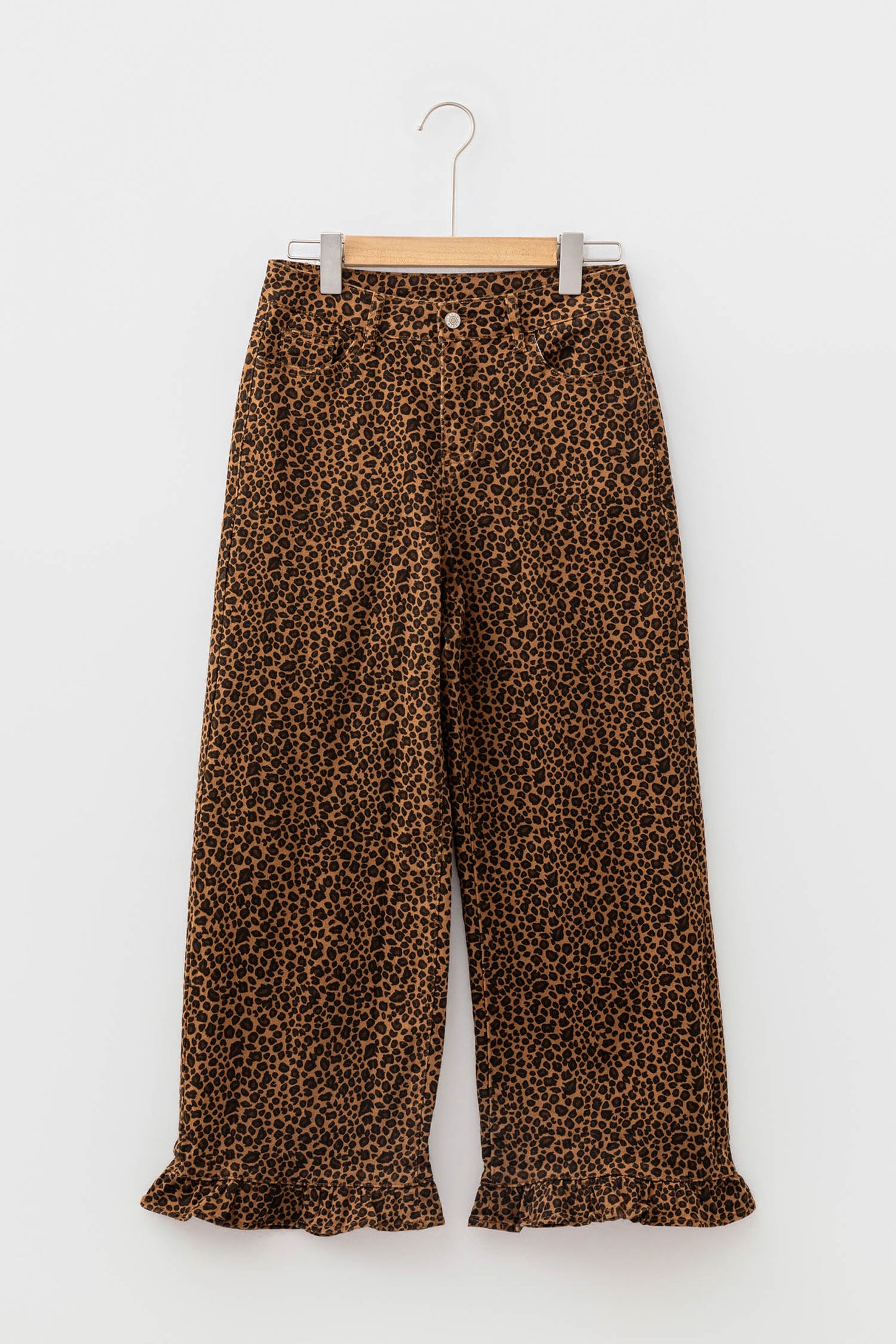 Brown Leopard Print Ruffled Hem Shift Jeans