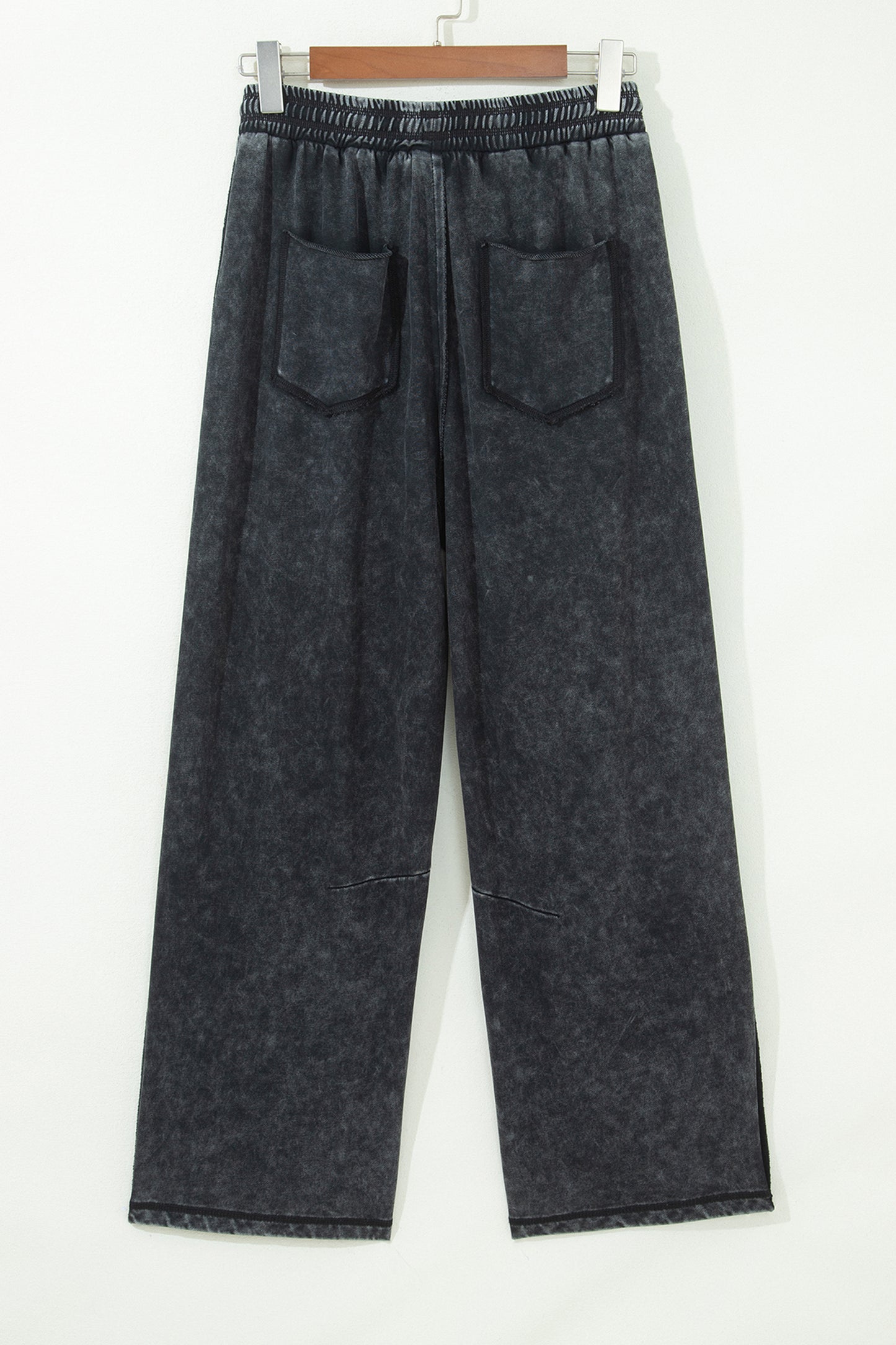 Black Mineral Wash Raw Seam Drawstring Elastic Waist Barrel Pants