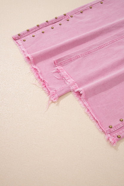 Pink Beaded Side Detail Split Loose Jeans