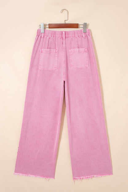 Pink Beaded Side Detail Split Loose Jeans