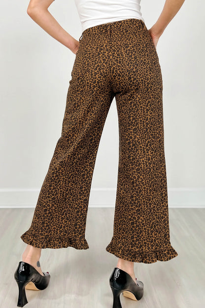Brown Leopard Print Ruffled Hem Shift Jeans